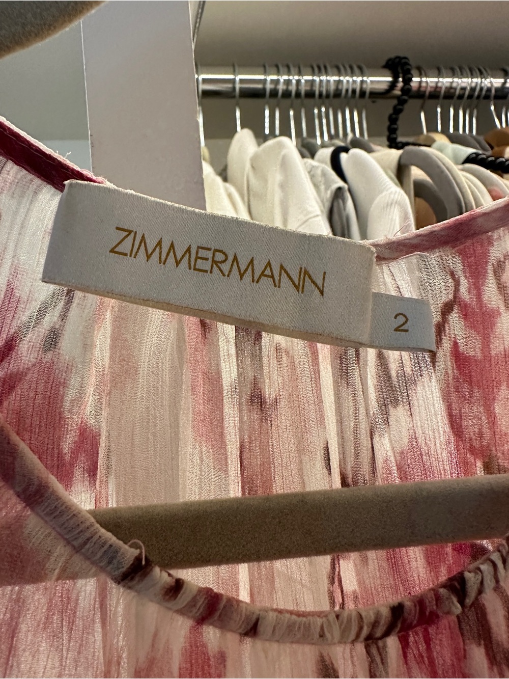 Zimmermann Pink and White Ikat-Print Sheer Ruffle Blouse - Picture 5 of 5